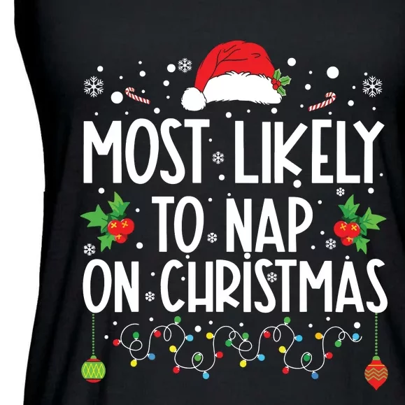 Most Likely To Nap On Christmas Family Christmas Pajamas Ladies Essential Flowy Tank