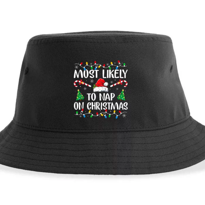 Most Likely To Nap On Christmas Family Matching Christmas Sustainable Bucket Hat