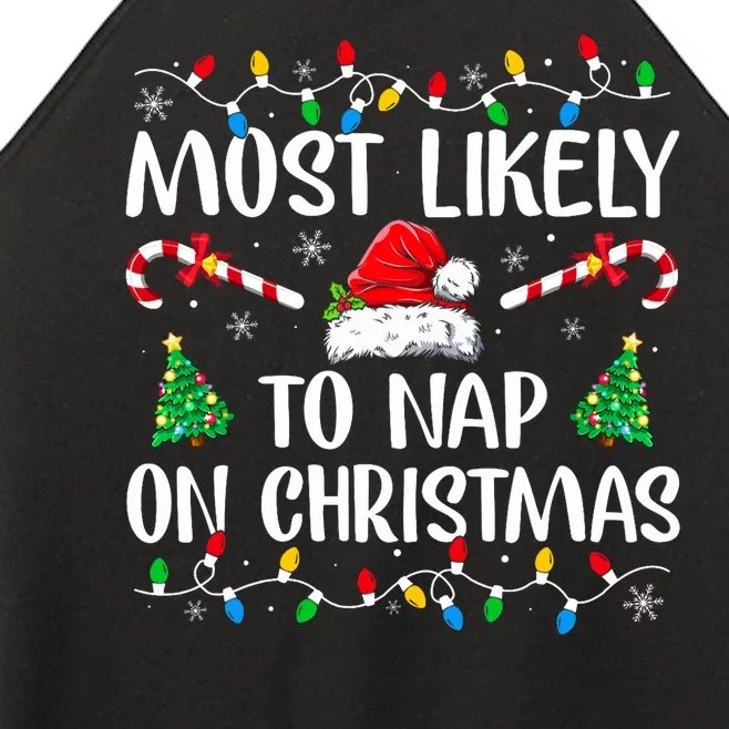 Most Likely To Nap On Christmas Family Matching Christmas Women’s Perfect Tri Rocker Tank