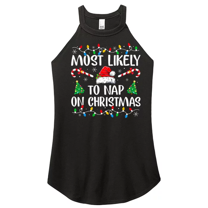 Most Likely To Nap On Christmas Family Matching Christmas Women’s Perfect Tri Rocker Tank