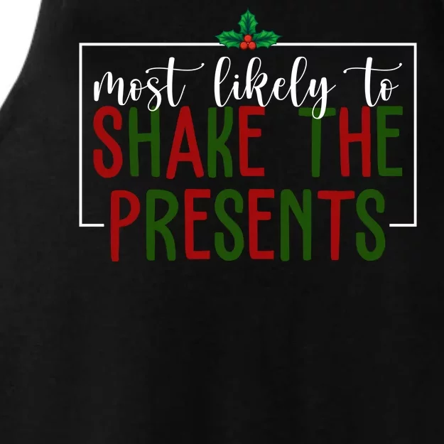 Most Likely To Shake The Presents Christmas Ladies Tri-Blend Wicking Tank