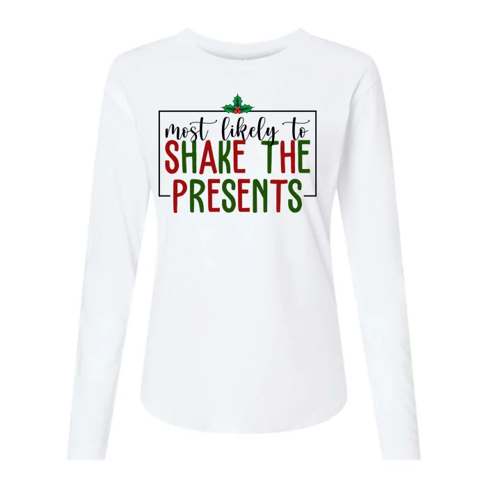 Most Likely To Shake The Presents Christmas Womens Cotton Relaxed Long Sleeve T-Shirt