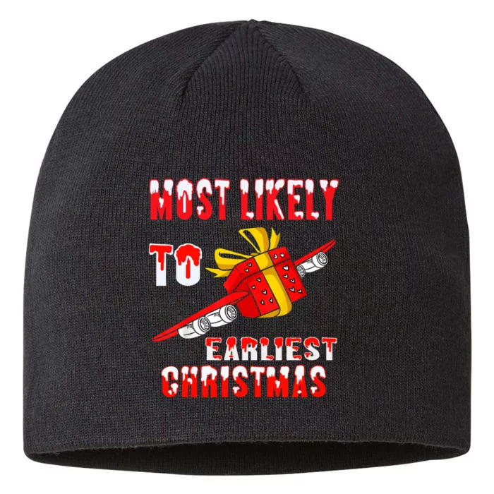 Most Likely To Gift Earliest Family Christmas Funny 8 1/2in Sustainable Knit Beanie