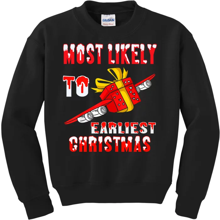 Most Likely To Gift Earliest Family Christmas Funny Kids Sweatshirt