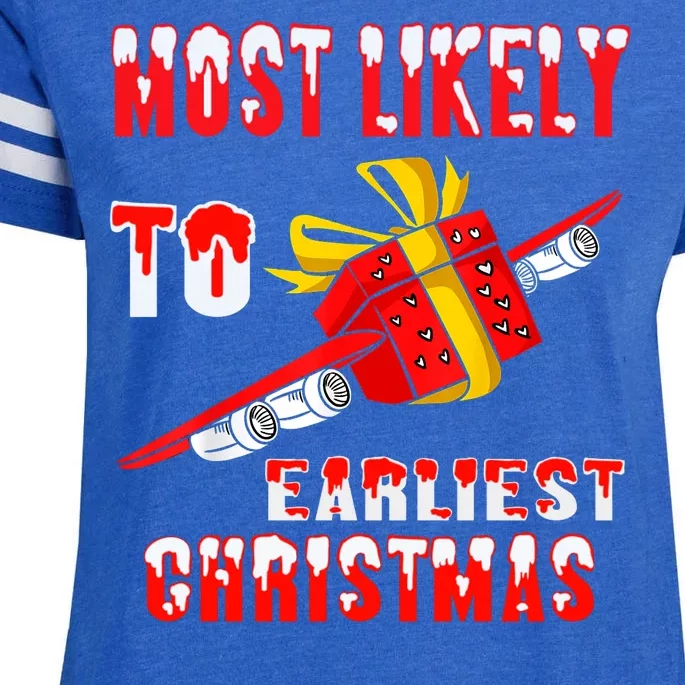 Most Likely To Gift Earliest Family Christmas Funny Enza Ladies Jersey Football T-Shirt