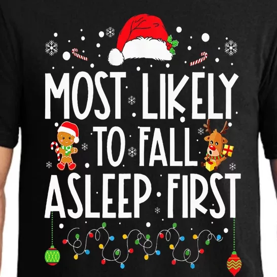 Most Likely To Fall Asleep First Funny Xmas Family Pajama Set