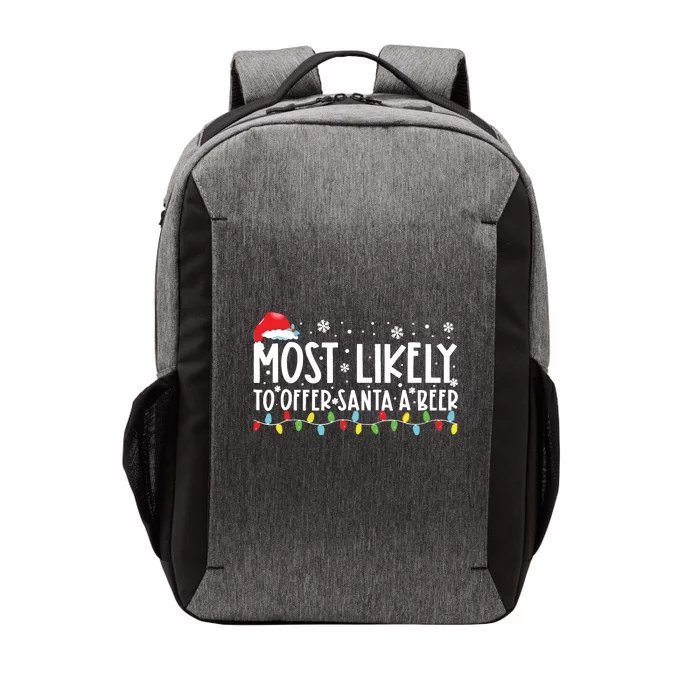 Most Likely To Offer Santa A Beer Funny Drinking Christmas Vector Backpack