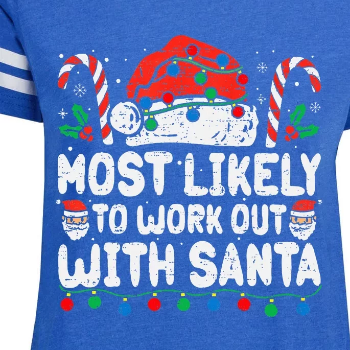 Most Likely To Work Out With Santa Christmas Xmas Funny Gym Enza Ladies Jersey Football T-Shirt