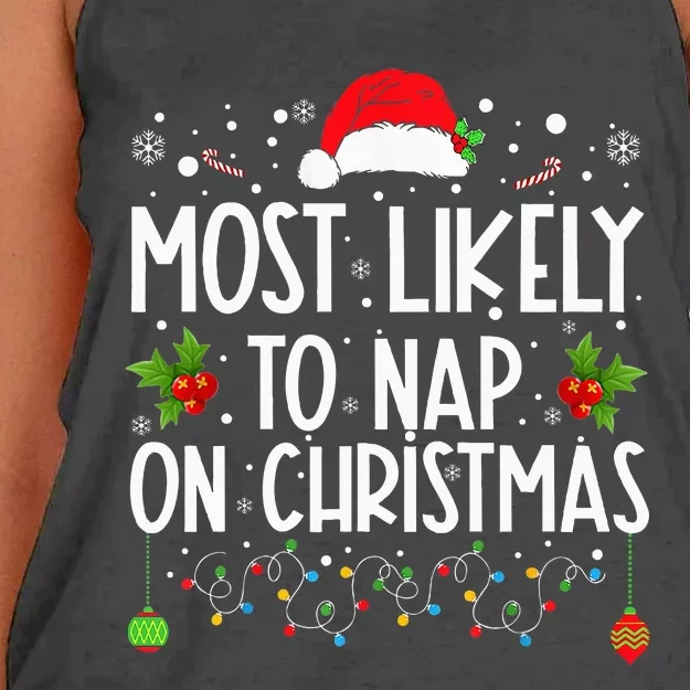 Most Likely To Nap On Christmas Family Christmas Pajamas Women's Knotted Racerback Tank