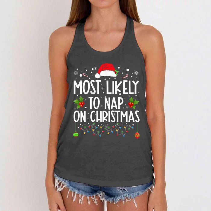 Most Likely To Nap On Christmas Family Christmas Pajamas Women's Knotted Racerback Tank