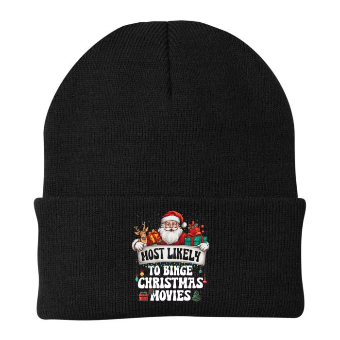 Most Likely To Binge Christmas Movies Family Matching Xmas Knit Cap Winter Beanie