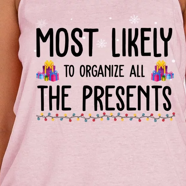 Most Likely To Organize All The Presents Funny Christmas Women's Knotted Racerback Tank