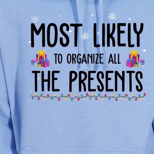 Most Likely To Organize All The Presents Funny Christmas Unisex Surf Hoodie