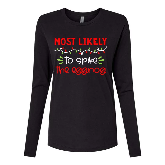 Most Likely To Shirt Funny Matching Family Christmas PJs Womens Cotton Relaxed Long Sleeve T-Shirt