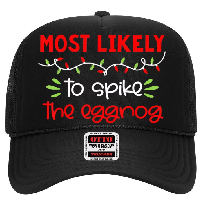 Most Likely To Shirt Funny Matching Family Christmas PJs High Crown Mesh Trucker Hat