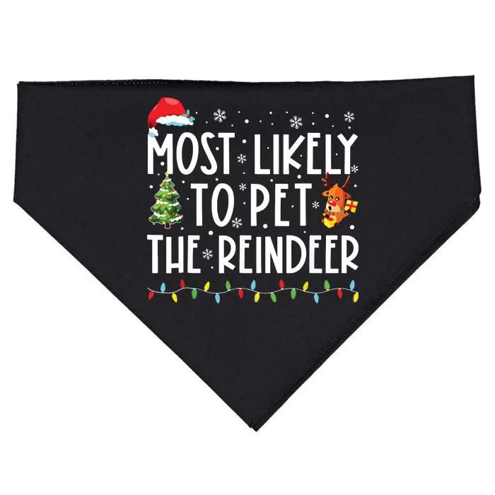 Most Likely To Pet The Reindeer Funny Christmas USA-Made Doggie Bandana