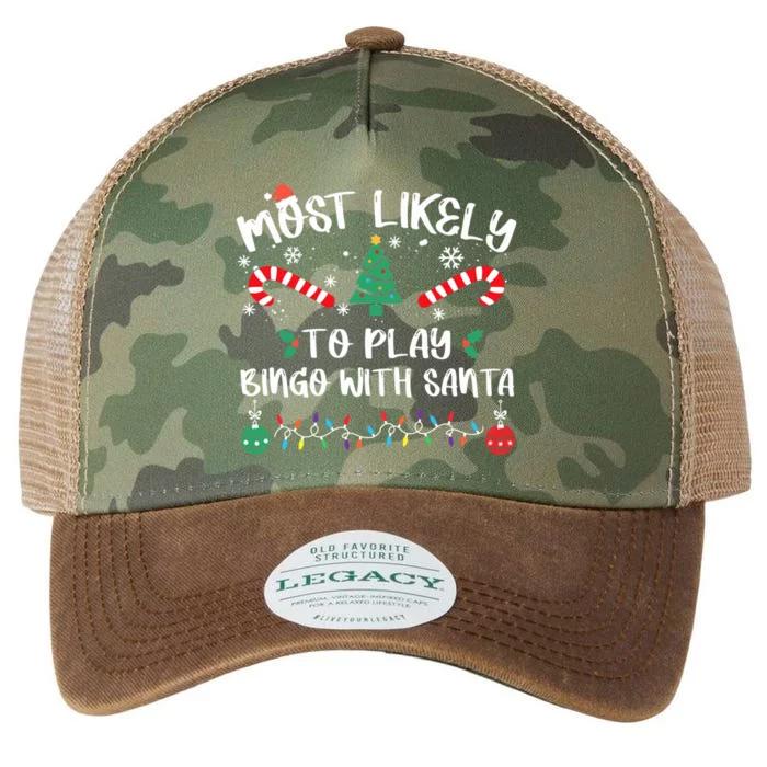 Most Likely To Play Bingo With Santa Christmas Pajama Legacy Tie Dye Trucker Hat