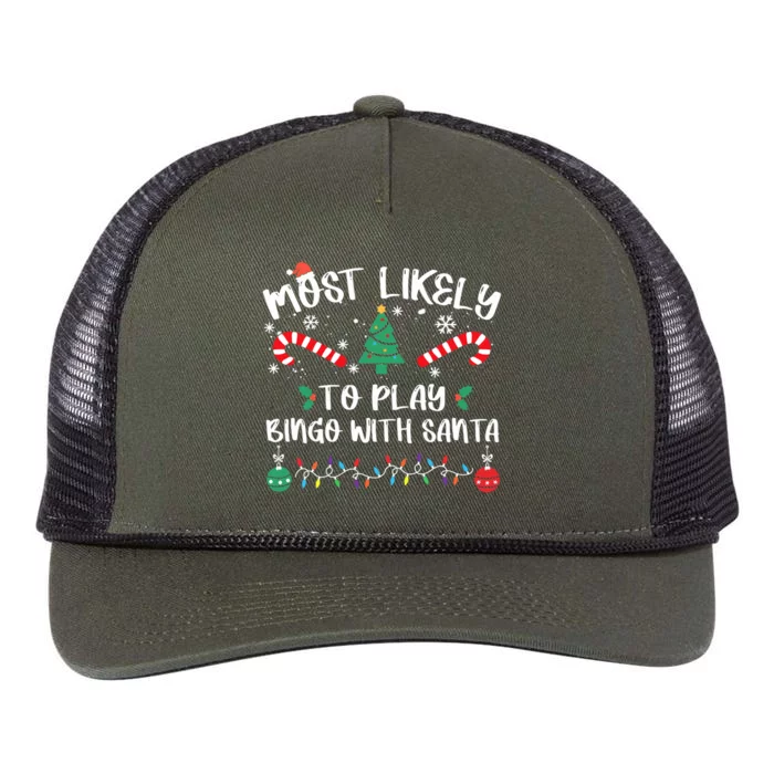 Most Likely To Play Bingo With Santa Christmas Pajama Retro Rope Trucker Hat Cap