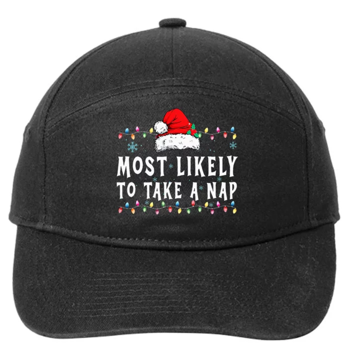 Most Likely To Take A Nap Funny Family Christmas Pajamas 7-Panel Snapback Hat