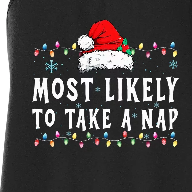 Most Likely To Take A Nap Funny Family Christmas Pajamas Women's Racerback Tank