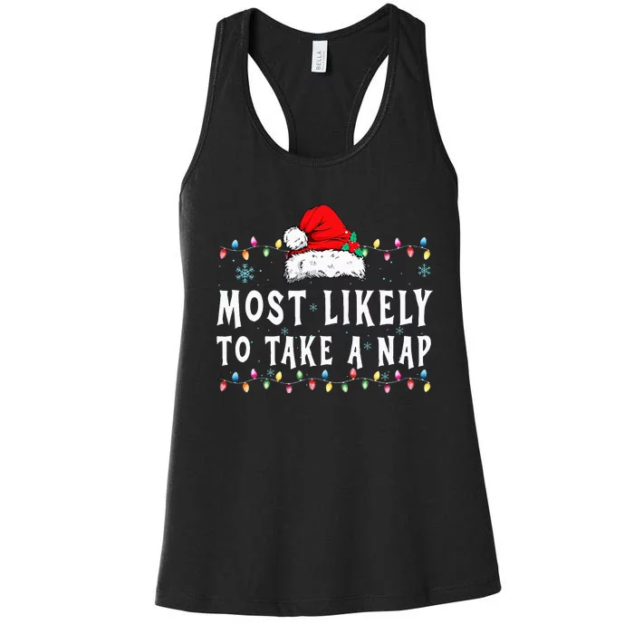 Most Likely To Take A Nap Funny Family Christmas Pajamas Women's Racerback Tank