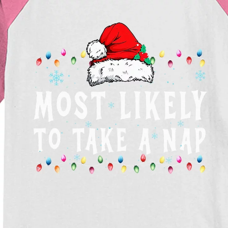 Most Likely To Take A Nap Funny Family Christmas Pajamas Kids Colorblock Raglan Jersey