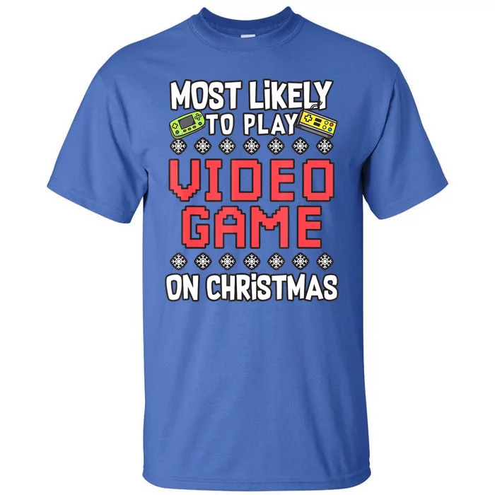 Most Likely To Play Video Games On Christmas Xmas Lights Tall T-Shirt