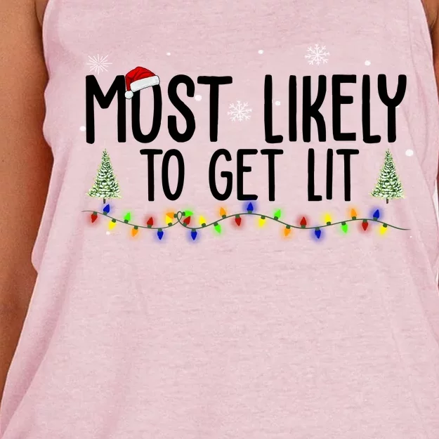 Most Likely To Get Lit Funny Christmas Women's Knotted Racerback Tank