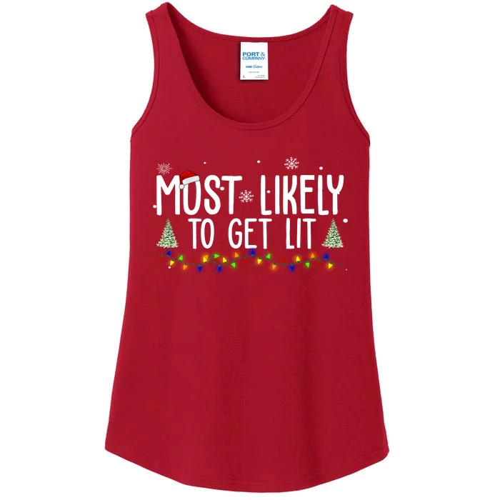 Most Likely To Get Lit Funny Christmas Ladies Essential Tank