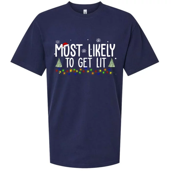 Most Likely To Get Lit Funny Christmas Sueded Cloud Jersey T-Shirt