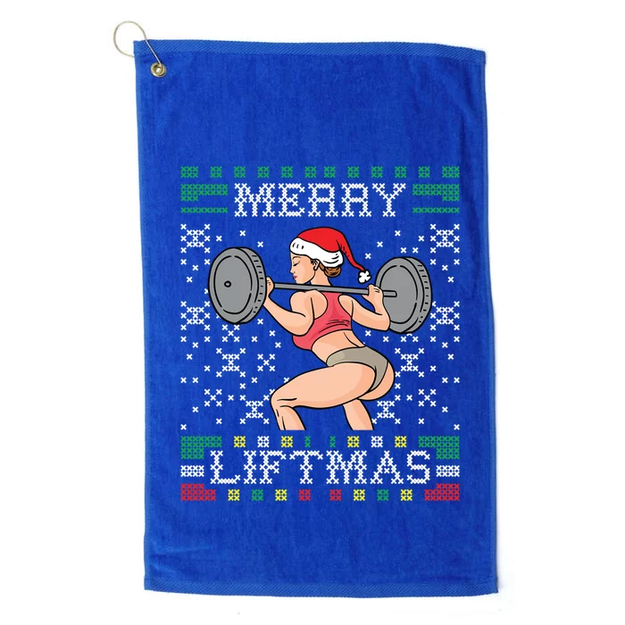 Merry Liftmas Ugly Christmas Sweater Miss Santa Gym Booty Great Gift Platinum Collection Golf Towel