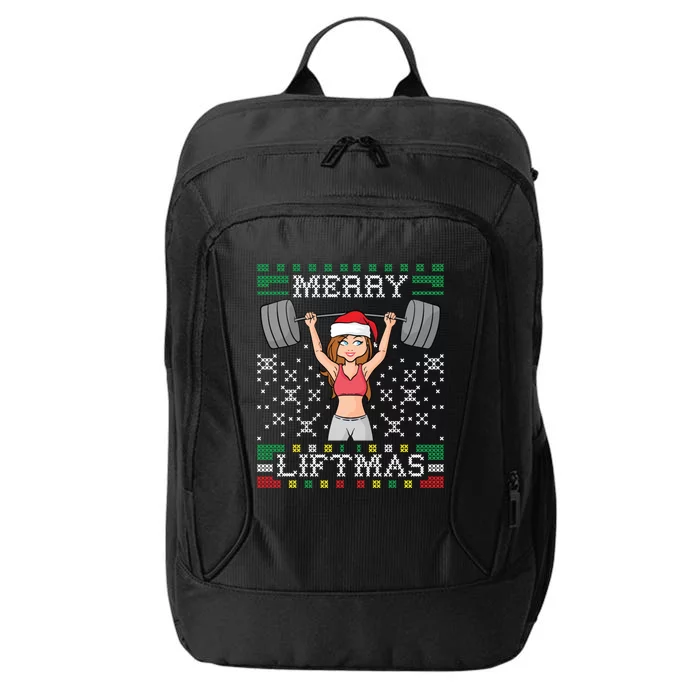 Merry Liftmas Ugly Christmas Sweater Miss Santa Gym Workout Cool Gift City Backpack