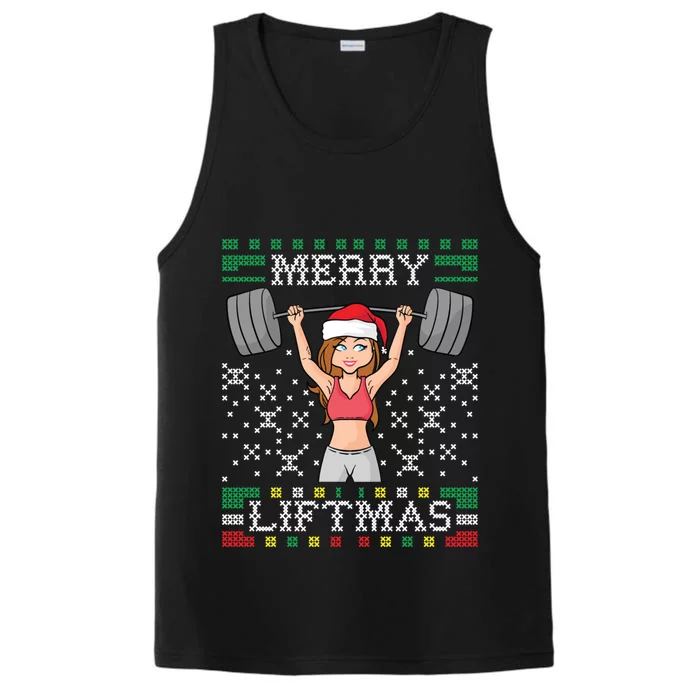 Merry Liftmas Ugly Christmas Sweater Miss Santa Gym Workout Cool Gift Performance Tank