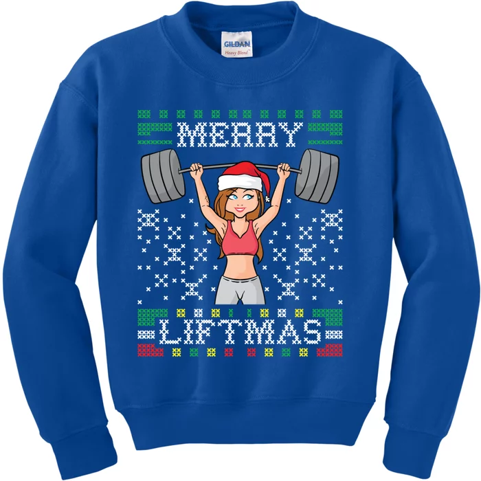 Merry Liftmas Ugly Christmas Sweater Miss Santa Gym Workout Cool Gift Kids Sweatshirt