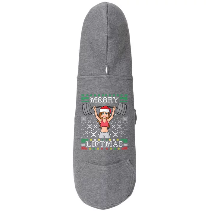 Merry Liftmas Ugly Christmas Sweater Miss Santa Gym Workout Cool Gift Doggie 3-End Fleece Hoodie