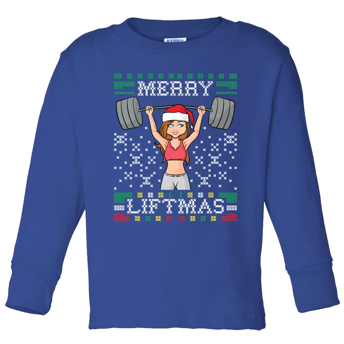 Merry Liftmas Ugly Christmas Miss Santa Gym Workout Gift Toddler Long Sleeve Shirt