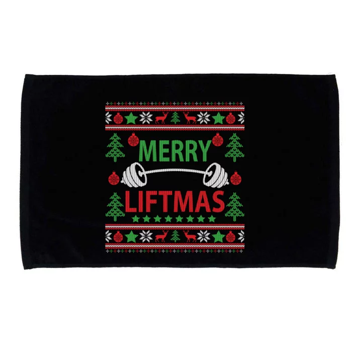 Merry Liftmas Ugly Christmas Sweater Gym Workout Gift Microfiber Hand Towel