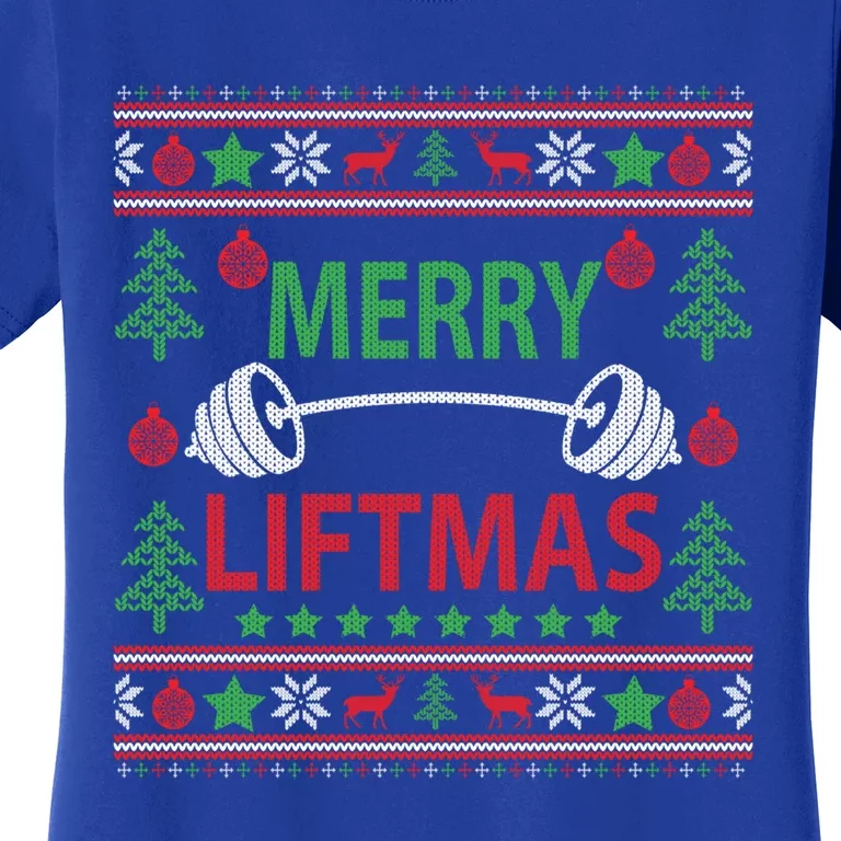 Merry Liftmas Ugly Christmas Sweater Gym Workout Gift Women's T-Shirt