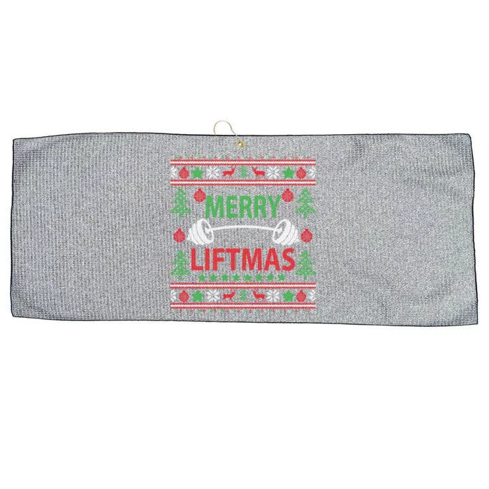 Merry Liftmas Ugly Christmas Sweater Gym Workout Gift Large Microfiber Waffle Golf Towel