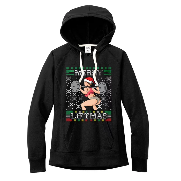 Merry Liftmas Ugly Christmas Sweater Miss Santa Gym Booty Cool Gift Women's Fleece Hoodie