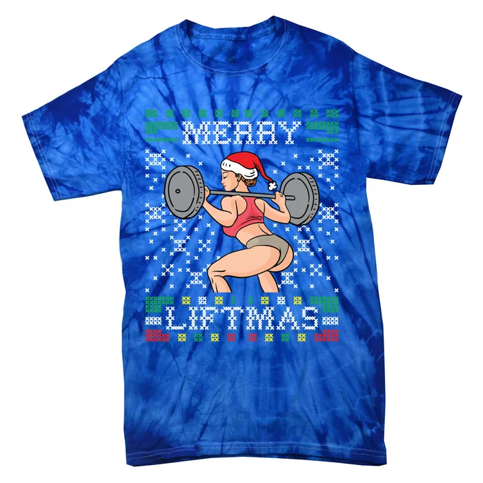 Merry Liftmas Ugly Christmas Sweater Miss Santa Gym Booty Cool Gift Tie-Dye T-Shirt