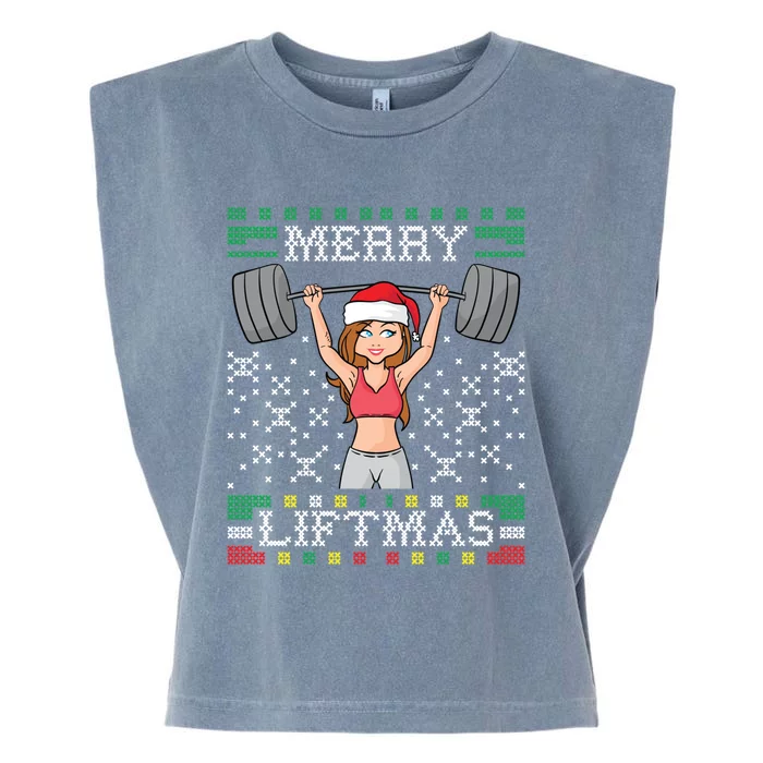 Merry Liftmas Ugly Christmas Sweater Miss Santa Gym Workout Great Gift Garment-Dyed Women's Muscle Tee