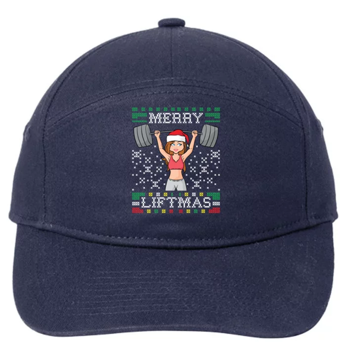 Merry Liftmas Ugly Christmas Sweater Miss Santa Gym Workout Great Gift 7-Panel Snapback Hat