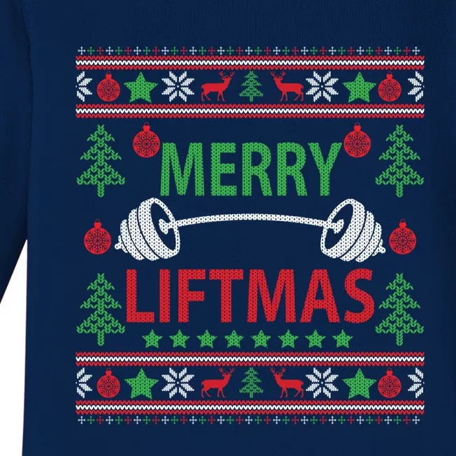 Merry Liftmas Ugly Christmas Sweater Gym Workout Gift Baby Long Sleeve Bodysuit