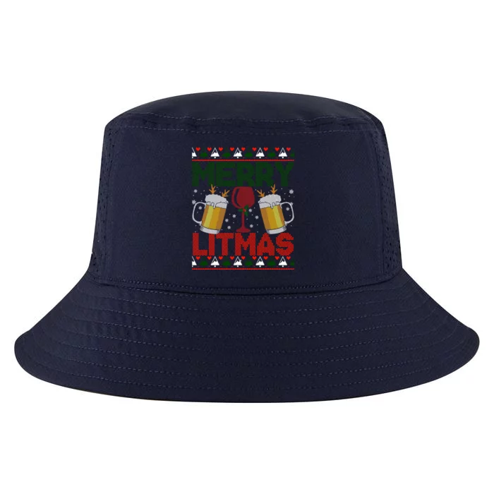 Merry Litmas Ugly Wine Beer Christmas Ugly Xmas Sweater Gift Cool Comfort Performance Bucket Hat