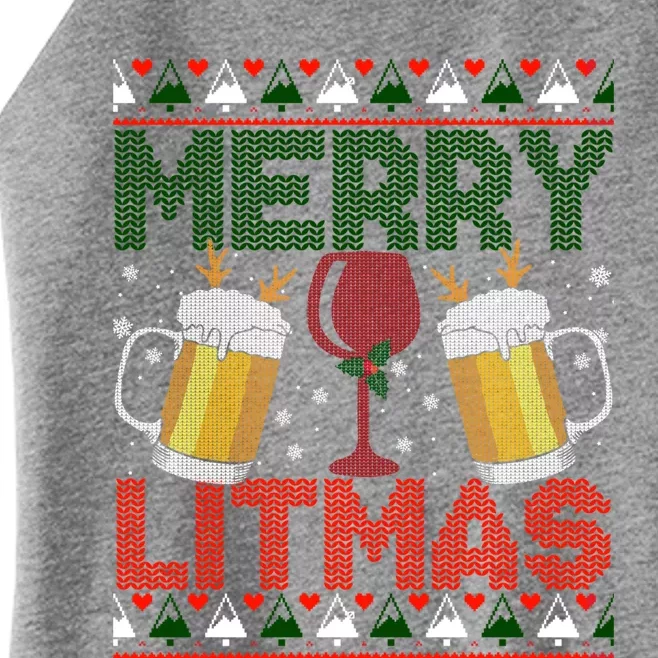 Merry Litmas Ugly Wine Beer Christmas Ugly Xmas Sweater Gift Women’s Perfect Tri Rocker Tank