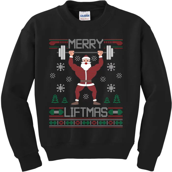 Merry Liftmas Ugly Christmas Sweater Gym Workout Kids Sweatshirt