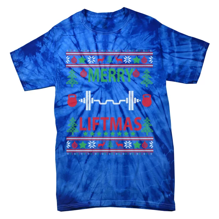 Merry Liftmas Ugly Christmas Sweater Gym Workout Gift Tie-Dye T-Shirt