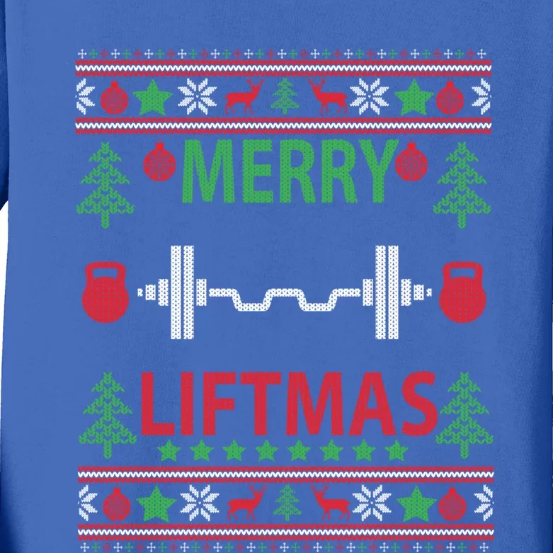 Merry Liftmas Ugly Christmas Sweater Gym Workout Gift Kids Long Sleeve Shirt