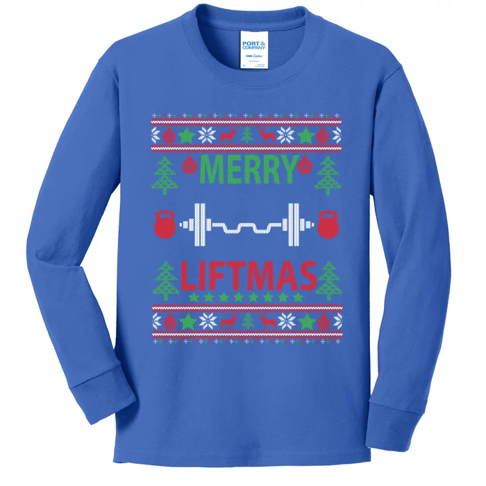 Merry Liftmas Ugly Christmas Sweater Gym Workout Gift Kids Long Sleeve Shirt